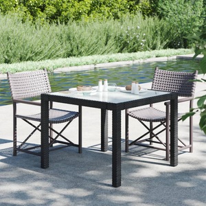 vidaXL, vidaXL Gartentisch 90x90x75 cm Gehärtetes Glas Poly Rattan Schwarz