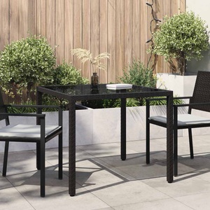 vidaXL Gartentisch 90x90x75 cm Gehärtetes Glas Poly Rattan Schwarz