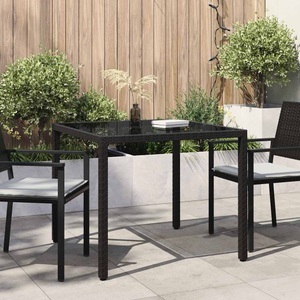 vidaXL, vidaXL Gartentisch 90x90x75 cm Gehärtetes Glas Poly Rattan Schwarz