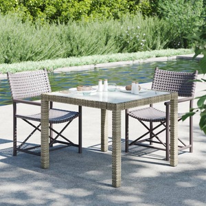 vidaXL Gartentisch 90x90x75 cm Gehärtetes Glas Poly Rattan Grau