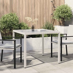 vidaXL, vidaXL Gartentisch 90x90x75 cm Gehärtetes Glas Poly Rattan Weiß