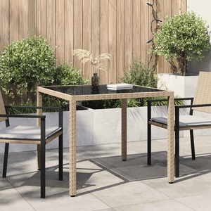 vidaXL Gartentisch 90x90x75 cm Gehärtetes Glas Poly Rattan Beige