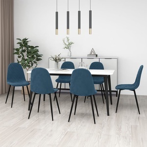 vidaXL, vidaXL Esszimmerstühle 6 Stk. Blau Samt, vidaXL Esszimmerstühle 6 Stk. Blau Samt