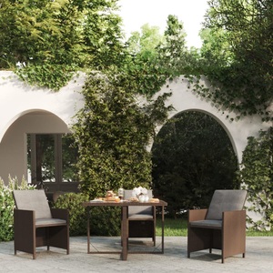 vidaXL, vidaXL Gartentisch Braun 109x107x74 cm Poly Rattan und Glas, vidaXL Gartentisch Braun 109x107x74 cm Poly Rattan und Glas