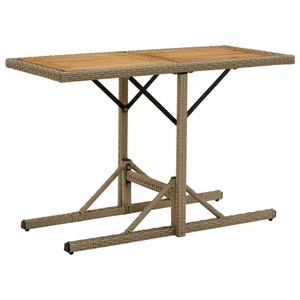 vidaXL, vidaXL Gartentisch Beige Massivholz Akazie und Poly Rattan, vidaXL Gartentisch Beige Massivholz Akazie und Poly Rattan