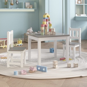 vidaXL, vidaXL 3-tlg. Kindertisch und Stuhl-Set Weiß und Grau MDF, vidaXL 3-tlg. Kinder-Sitzgruppe Weiß und Grau MDF