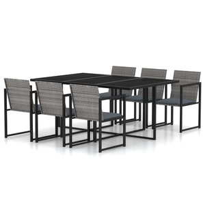 vidaXL, vidaXL 7-tlg. Garten-Essgruppe mit Kissen Poly Rattan Grau, vidaXL 7-tlg. Garten-Essgruppe mit Kissen Poly Rattan Grau