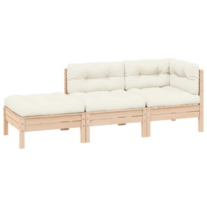 vidaXL, vidaXL 3-tlg. Garten-Lounge-Set mit Kissen Creme Massivholz Kiefer