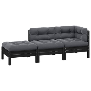 vidaXL 3-tlg. Garten-Lounge-Set mit Kissen Schwarz Massivholz Kiefer