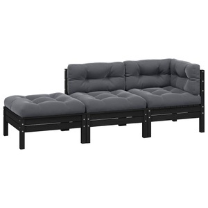 vidaXL, vidaXL 3-tlg. Garten-Lounge-Set mit Kissen Schwarz Massivholz Kiefer