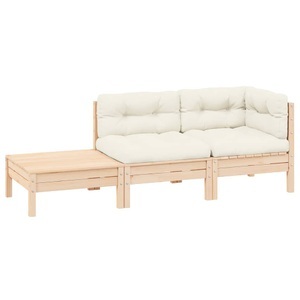 vidaXL, vidaXL 3-tlg. Garten-Lounge-Set mit Creme Kissen Massivholz Kiefer
