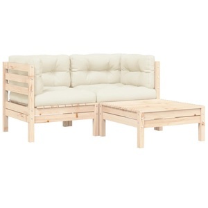 vidaXL, vidaXL 3-tlg. Garten-Lounge-Set mit Creme Kissen Massivholz Kiefer