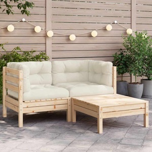 vidaXL, vidaXL 3-tlg. Garten-Lounge-Set mit Creme Kissen Massivholz Kiefer