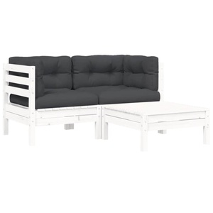 vidaXL 3-tlg. Garten-Lounge-Set mit Kissen Weiß Kiefer Massivholz