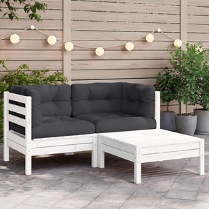 vidaXL, vidaXL 3-tlg. Garten-Lounge-Set mit Kissen Weiß Kiefer Massivholz