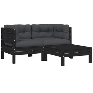 vidaXL, vidaXL 3-tlg. Garten-Lounge-Set mit Kissen Schwarz Kiefer Massivholz