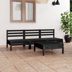 vidaXL, vidaXL 4-tlg. Garten-Lounge-Set Schwarz Massivholz Kiefer, 