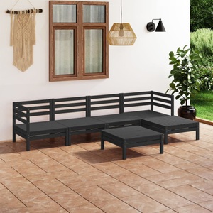 vidaXL, vidaXL 6-tlg. Garten-Lounge-Set Massivholz Kiefer Schwarz, vidaXL 6-tlg. Garten-Lounge-Set Massivholz Kiefer Schwarz
