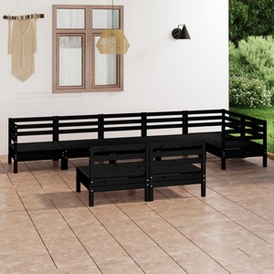 vidaXL, vidaXL 8-tlg. Garten-Lounge-Set Massivholz Kiefer Schwarz, 