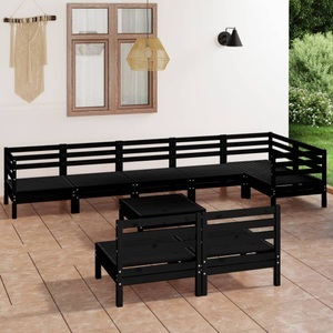 vidaXL, vidaXL 9-tlg. Garten-Lounge-Set Massivholz Kiefer Schwarz