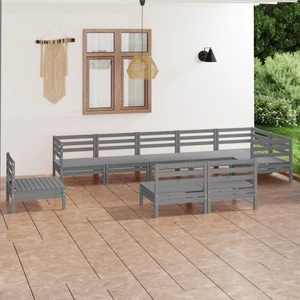vidaXL, vidaXL 9-tlg. Garten-Lounge-Set Massivholz Kiefer Grau, 