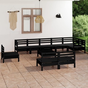 vidaXL, vidaXL 10-tlg. Garten-Lounge-Set Massivholz Kiefer Schwarz