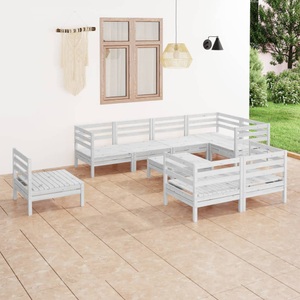 vidaXL, vidaXL 9-tlg. Garten-Lounge-Set Massivholz Kiefer Weiß, 