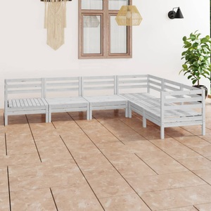 vidaXL, vidaXL 6-tlg. Garten-Lounge-Set Massivholz Kiefer Weiß, 