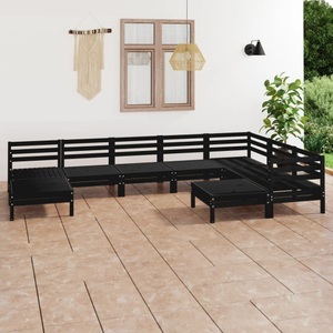 vidaXL, vidaXL 9-tlg. Garten-Lounge-Set Massivholz Kiefer Schwarz, vidaXL 9-tlg. Garten-Lounge-Set Massivholz Kiefer Schwarz