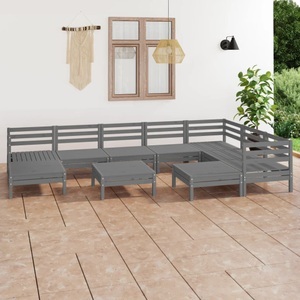 vidaXL, vidaXL 10-tlg. Garten-Lounge-Set Massivholz Kiefer Grau