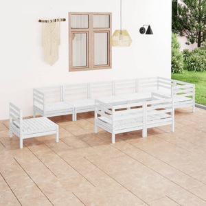vidaXL, vidaXL 9-tlg. Garten-Lounge-Set Massivholz Kiefer Weiß, 