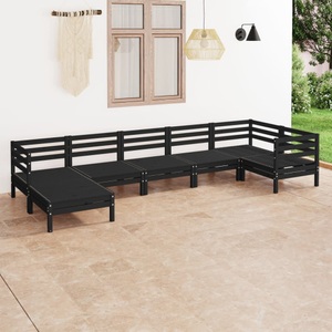 vidaXL, vidaXL 7-tlg. Garten-Lounge-Set Massivholz Kiefer Schwarz, vidaXL 7-tlg. Garten-Lounge-Set Massivholz Kiefer Schwarz