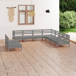 vidaXL, vidaXL 9-tlg. Garten-Lounge-Set Massivholz Kiefer Grau, 
