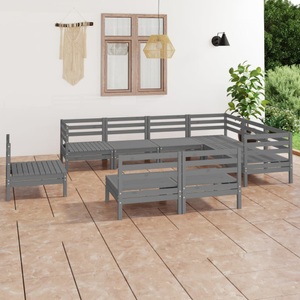vidaXL, vidaXL 9-tlg. Garten-Lounge-Set Massivholz Kiefer Grau, 