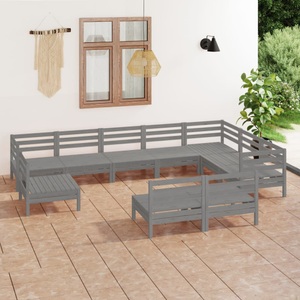 vidaXL, vidaXL 10-tlg. Garten-Lounge-Set Massivholz Kiefer Grau, 