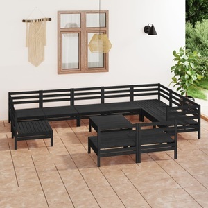 vidaXL, vidaXL 11-tlg. Garten-Lounge-Set Massivholz Kiefer Schwarz