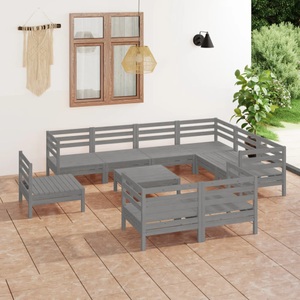 vidaXL, vidaXL 10-tlg. Garten-Lounge-Set Massivholz Kiefer Grau, 