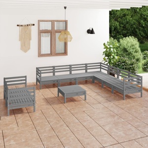 vidaXL, vidaXL 10-tlg. Garten-Lounge-Set Massivholz Kiefer Grau, 