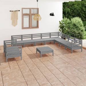 vidaXL, vidaXL 11-tlg. Garten-Lounge-Set Massivholz Kiefer Grau