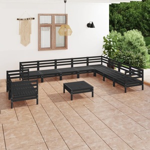vidaXL, vidaXL 11-tlg. Garten-Lounge-Set Massivholz Kiefer Schwarz