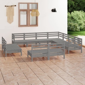 vidaXL, vidaXL 11-tlg. Garten-Lounge-Set Massivholz Kiefer Grau