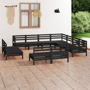 vidaXL, vidaXL 11-tlg. Garten-Lounge-Set Massivholz Kiefer Schwarz