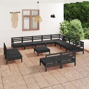 vidaXL, vidaXL 13-tlg. Garten-Lounge-Set Massivholz Kiefer Schwarz