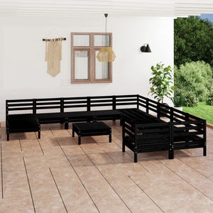 vidaXL, vidaXL 12-tlg. Garten-Lounge-Set Schwarz Massivholz Kiefer, vidaXL 12-tlg. Garten-Lounge-Set Schwarz Massivholz Kiefer