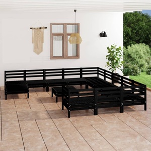 vidaXL, vidaXL 13-tlg. Garten-Lounge-Set Schwarz Massivholz Kiefer, vidaXL 13-tlg. Garten-Lounge-Set Schwarz Massivholz Kiefer