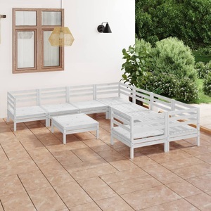 vidaXL, vidaXL 9-tlg. Garten-Lounge-Set Weiß Massivholz Kiefer, vidaXL 9-tlg. Garten-Lounge-Set Weiß Massivholz Kiefer