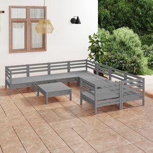 vidaXL 9-tlg. Garten-Lounge-Set Grau Kiefer Massivholz