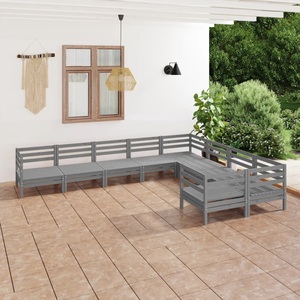 vidaXL, vidaXL 9-tlg. Garten-Lounge-Set Grau Massivholz Kiefer, 