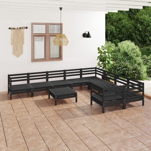 vidaXL, vidaXL 10-tlg. Garten-Lounge-Set Schwarz Massivholz Kiefer