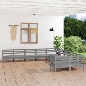 vidaXL, vidaXL 10-tlg. Garten-Lounge-Set Grau Massivholz Kiefer, 
